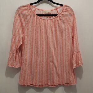 Michael‎ Kors Womens Peach & White 3/4 Sleeve Striped Blouse Shirt Size Medium